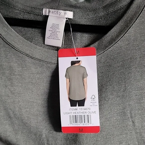 Matty M size M french TERRY ROLL CUff TEE Ligh heather oliva ITEM#1514670 - Picture 9 of 12